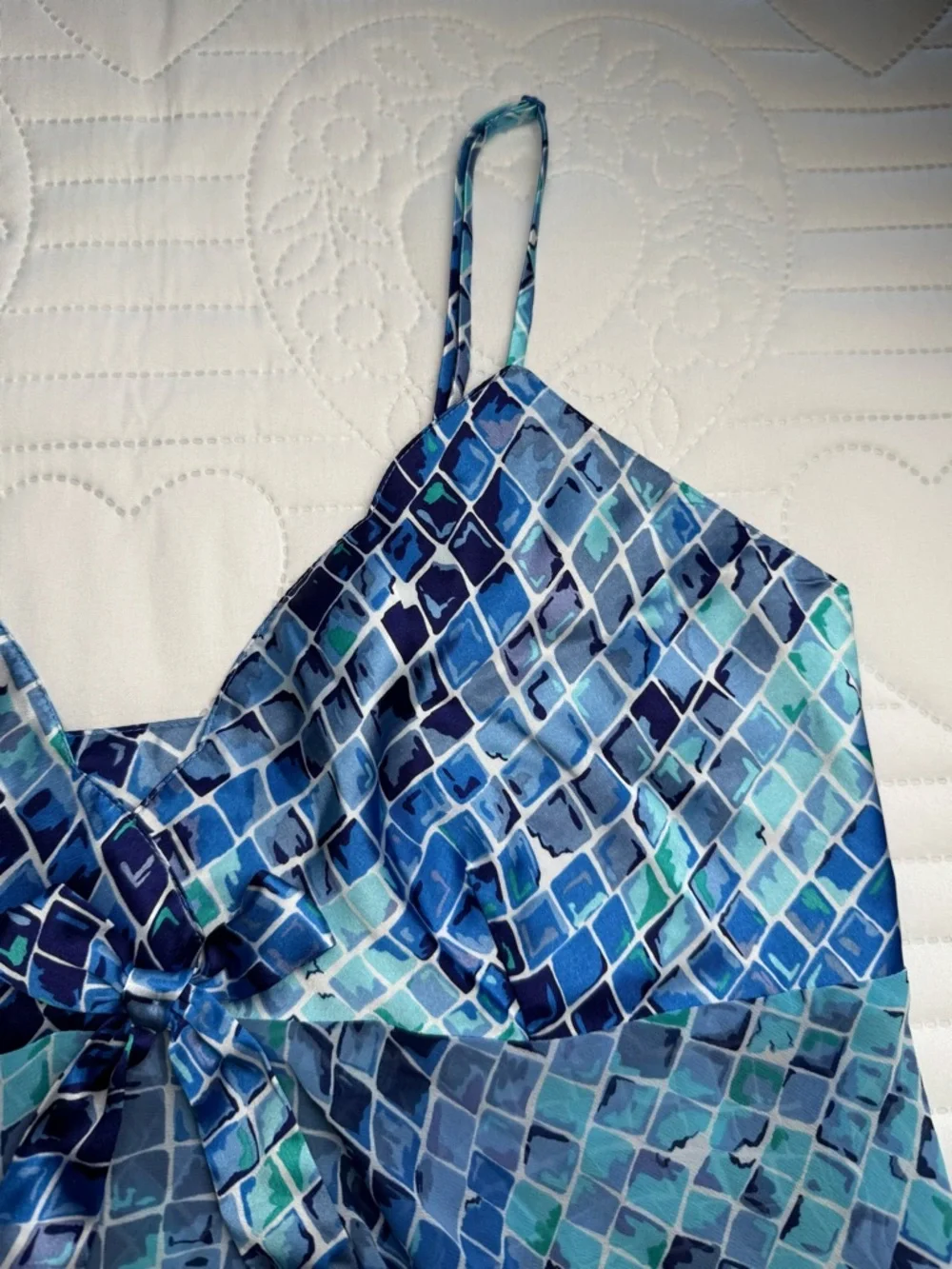 Vintage 90s Victorias Secret Mosaic Reptile Blue Babydoll Slip Nightie Large - Picture 7 of 11